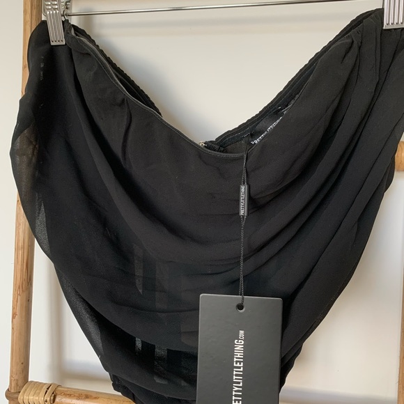 Black Chiffon Ruched Corset Crop Top - Picture 7 of 7